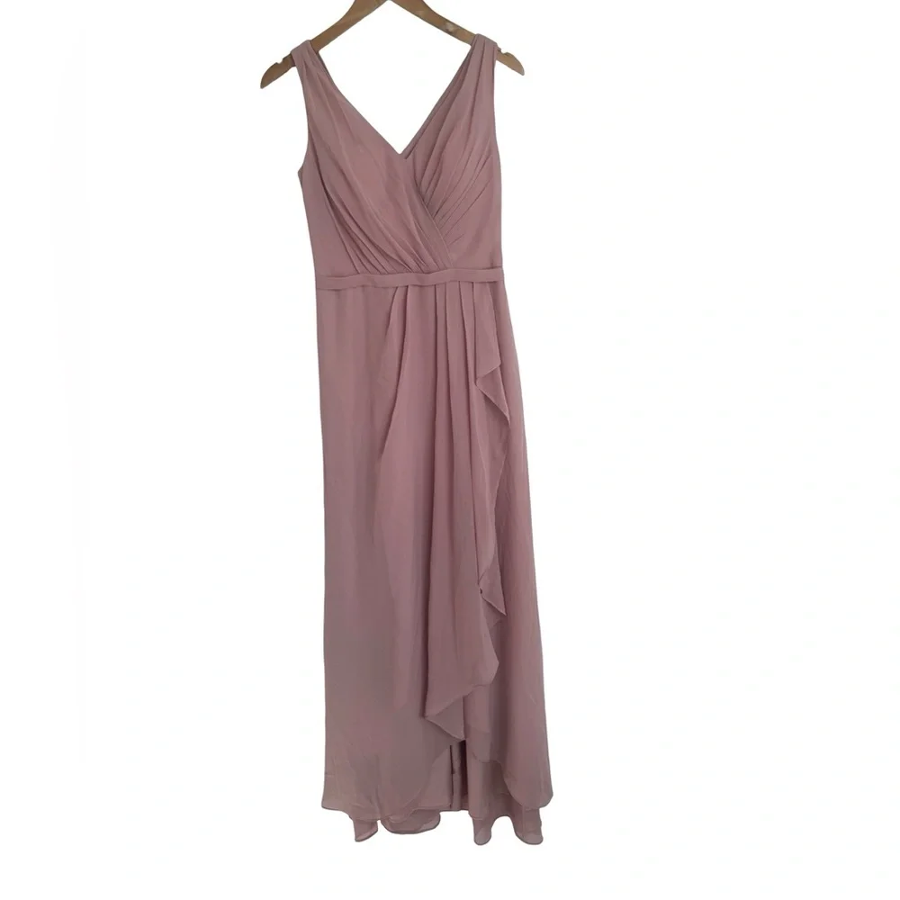 JJ’s House A-line V-Neck Asymmetrical Chiffon Bridesmaid Dress Dusty Rose Pink 8